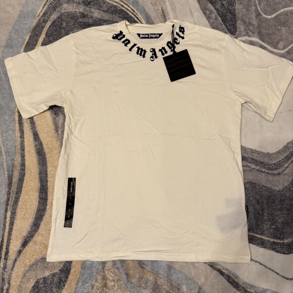 Palm Angels White Neck Logo T-Shirt Size Large